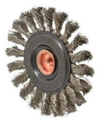 Osborn - 4" OD, 3/8-24 Arbor Hole, Knotted Stainless Steel Wheel Brush - 3/8" Face Width, 7/8" Trim Length, 0.014" Filament Diam, 20,000 RPM - USA Tool & Supply