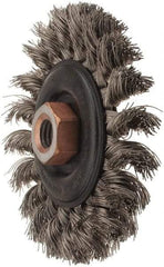 Osborn - 4" OD, 1/2-13 Arbor Hole, Knotted Stainless Steel Wheel Brush - 3/8" Face Width, 7/8" Trim Length, 0.014" Filament Diam, 20,000 RPM - USA Tool & Supply