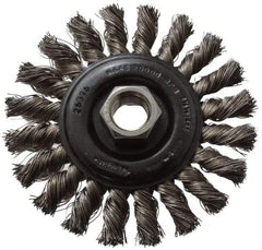 Osborn - 4" OD, 5/8-11 Arbor Hole, Knotted Stainless Steel Wheel Brush - 3/8" Face Width, 7/8" Trim Length, 0.014" Filament Diam, 20,000 RPM - USA Tool & Supply