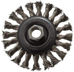 Osborn - 4" OD, 5/8-11 Arbor Hole, Knotted Stainless Steel Wheel Brush - 3/8" Face Width, 7/8" Trim Length, 0.02" Filament Diam, 20,000 RPM - USA Tool & Supply