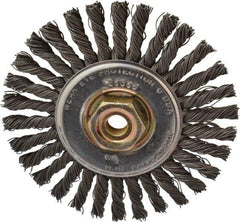 Osborn - 4" OD, M10x1.25 Arbor Hole, Knotted Steel Wheel Brush - 1/4" Face Width, 7/8" Trim Length, 0.02" Filament Diam, 20,000 RPM - USA Tool & Supply