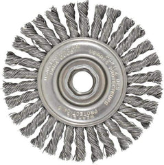 Osborn - 4" OD, 5/8-11 Arbor Hole, Knotted Steel Wheel Brush - 1/4" Face Width, 7/8" Trim Length, 0.02" Filament Diam, 20,000 RPM - USA Tool & Supply