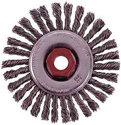 Osborn - 4" OD, 1/2-13 Arbor Hole, Knotted Stainless Steel Wheel Brush - 1/4" Face Width, 7/8" Trim Length, 0.02" Filament Diam, 20,000 RPM - USA Tool & Supply