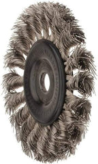 Osborn - 4" OD, 1/2" Arbor Hole, Knotted Stainless Steel Wheel Brush - 5/16" Face Width, 7/8" Trim Length, 0.014" Filament Diam, 20,000 RPM - USA Tool & Supply