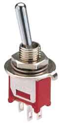 GC/Waldom - SPDT Miniature On-Off-On Toggle Switch - Quick Connect Terminal & Solder Lug Terminal, Paddle Handle Actuator, 125 VAC at 6 A & 250 VAC at 3 A - USA Tool & Supply