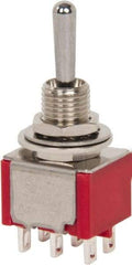 GC/Waldom - DPDT Miniature On-Off-On Toggle Switch - Solder Lug Terminal, Bat Handle Actuator, 125 VAC at 5 A & 250 VAC at 2 A - USA Tool & Supply