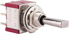 GC/Waldom - DPDT Miniature On-Off-On Toggle Switch - Printed Circuit Terminal, Flat Lever Actuator, 125 VAC at 5 A & 250 VAC at 2 A - USA Tool & Supply