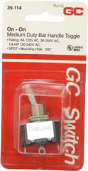 GC/Waldom - SPDT Medium Duty On-On Toggle Switch - Solder Lug Terminal, Bat Handle Actuator, 1/4 hp at 125/250 VAC hp, 125 VAC at 6 A & 250 VAC at 3 A - USA Tool & Supply