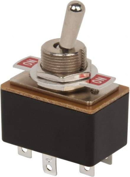 GC/Waldom - DPDT Medium Duty On-On Toggle Switch - Solder Lug Terminal, Bat Handle Actuator, 125 VAC at 3 A - USA Tool & Supply