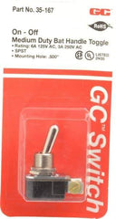 GC/Waldom - SPST Medium Duty On-Off Toggle Switch - Screw Terminal, Bat Handle Actuator, 125 VAC at 6 A & 250 VAC at 3 A - USA Tool & Supply