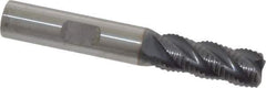 ProMax - 3/8" Diam, Fine Pitch, 7/8" LOC, 4 Flute Solid Carbide 0.055-0.065" Corner Radius Roughing End Mill - AlTiN Finish, 2-1/2" OAL, 3/8" Shank Diam, Single End, Centercutting, 40° Helix - USA Tool & Supply