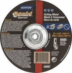 Norton - 9" Wheel Diam, 1/16" Wheel Thickness, Type 27 Depressed Center Wheel - Aluminum Oxide, 6,600 Max RPM, Compatible with Angle Grinder - USA Tool & Supply