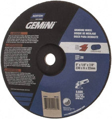 Norton - 24 Grit, 9" Wheel Diam, 1/4" Wheel Thickness, 7/8" Arbor Hole, Type 28 Depressed Center Wheel - Aluminum Oxide, 6,600 Max RPM, Compatible with Angle Grinder - USA Tool & Supply