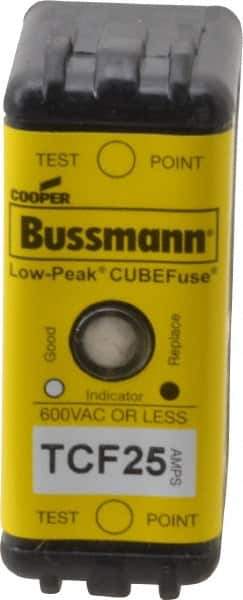 Cooper Bussmann - 300 VDC, 600 VAC, 25 Amp, Time Delay General Purpose Fuse - Plug-in Mount, 1-7/8" OAL, 100 at DC, 200 (CSA RMS), 300 (UL RMS) kA Rating - USA Tool & Supply