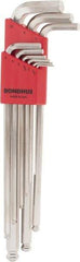 Bondhus - 9 Piece L-Key Ball End Hex Key Set - Hex Range 1.5 to 10mm, 11" OAL, Protanium High Torque Steel - USA Tool & Supply