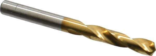 Chicago-Latrobe - 7/32" 135° Spiral Flute High Speed Steel Screw Machine Drill Bit - TiN Finish, Right Hand Cut, 1-1/4" Flute Length, 2-3/8" OAL, Split Point, Straight Shank - USA Tool & Supply