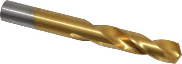 Chicago-Latrobe - 0.404" 135° Spiral Flute High Speed Steel Screw Machine Drill Bit - TiN Finish, Right Hand Cut, 1-15/16" Flute Length, 3-5/16" OAL, Split Point, Straight Shank - USA Tool & Supply