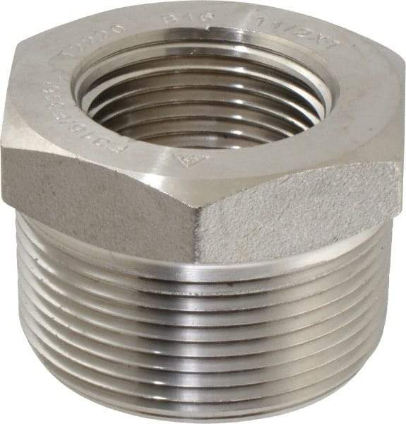 Merit Brass - 1-1/2 x 1" Grade 316/316L Stainless Steel Pipe Hex Bushing - MNPT x FNPT End Connections, 3,000 psi - USA Tool & Supply