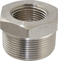 Merit Brass - 1-1/2 x 1" Grade 316/316L Stainless Steel Pipe Hex Bushing - MNPT x FNPT End Connections, 3,000 psi - USA Tool & Supply