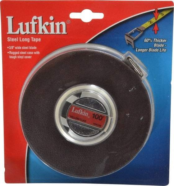 Lufkin - 100' x 3/8" Yellow Blade Tape Measure - 1/8" Graduation, B1 Graduation Style, Black Case - USA Tool & Supply