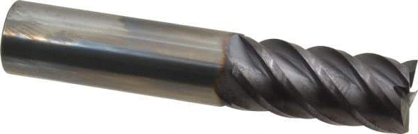 Niagara Cutter - 3/4", 1-5/8" LOC, 3/4" Shank Diam, 4" OAL, 5 Flute, Solid Carbide Square End Mill - Single End, TiAlN Finish, Spiral Flute, 45° Helix, Centercutting, Right Hand Cut, Right Hand Flute, Series S545 - USA Tool & Supply