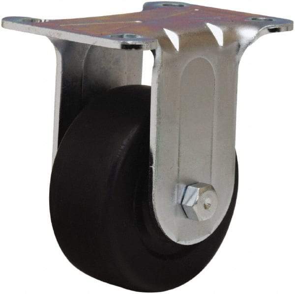 Hamilton - 3" Diam x 1-1/4" Wide x 4" OAH Top Plate Mount Rigid Caster - Hard Rubber, 210 Lb Capacity, Self-Lubricating Bearing, 2-3/4 x 3-3/4" Plate - USA Tool & Supply