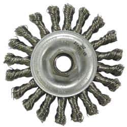 Anderson - 4" OD, M10x1.25 Arbor Hole, Knotted Stainless Steel Wheel Brush - 3/8" Face Width, 1" Trim Length, 0.02" Filament Diam, 20,000 RPM - USA Tool & Supply