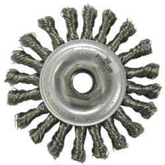 Anderson - 4" OD, M10x1.25 Arbor Hole, Knotted Stainless Steel Wheel Brush - 3/8" Face Width, 1" Trim Length, 0.02" Filament Diam, 20,000 RPM - USA Tool & Supply