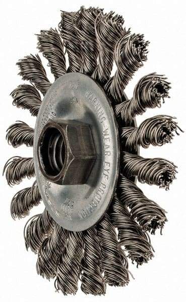 Anderson - 4" OD, 5/8-11 Arbor Hole, Knotted Stainless Steel Wheel Brush - 3/8" Face Width, 1" Trim Length, 0.02" Filament Diam, 20,000 RPM - USA Tool & Supply