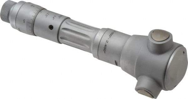 TESA Brown & Sharpe - 2 to 2.4", 3" Gage Depth, Mechanical Inside Hole Micrometer - 0.0002" Graduation, Ratchet Stop Thimble - USA Tool & Supply