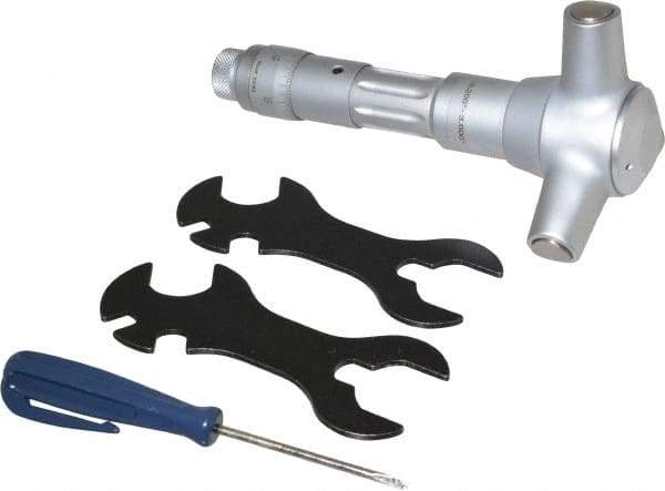 TESA Brown & Sharpe - 3.2 to 3.6", 3" Gage Depth, Mechanical Inside Hole Micrometer - 0.0002" Graduation, Ratchet Stop Thimble - USA Tool & Supply