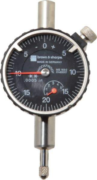 TESA Brown & Sharpe - 1/4" Range, 0-25-0 Dial Reading, 0.0005" Graduation Dial Drop Indicator - 1-11/16" Dial, 0.05" Range per Revolution, Revolution Counter - USA Tool & Supply
