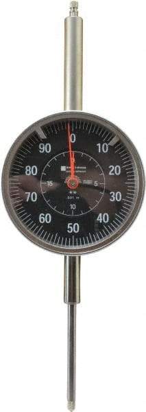 TESA Brown & Sharpe - 2" Range, 0-100 Dial Reading, 0.001" Graduation Dial Drop Indicator - 3" Dial, 0.1" Range per Revolution, Revolution Counter - USA Tool & Supply