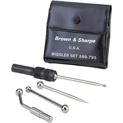 TESA Brown & Sharpe - Single End, Center Finder Set Mechanical - 0.25 Inch Head Diameter, Ball, Conical, Disc Head Type, Includes 4 Attachments, Case, Holder, 4 Pieces - USA Tool & Supply