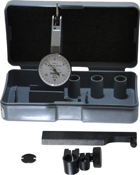 TESA Brown & Sharpe - 0.03 Inch Range, 0.001 Inch Dial Graduation, Horizontal Dial Test Indicator - 1 Inch White Dial, 0-15-0 Dial Reading, Accurate to 0.0005 Inch - USA Tool & Supply