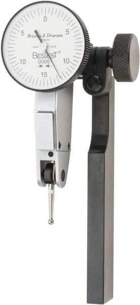 TESA Brown & Sharpe - 0.03 Inch Range, 0.0005 Inch Dial Graduation, Horizontal Dial Test Indicator - 1 Inch White Dial, 0-15-0 Dial Reading - USA Tool & Supply