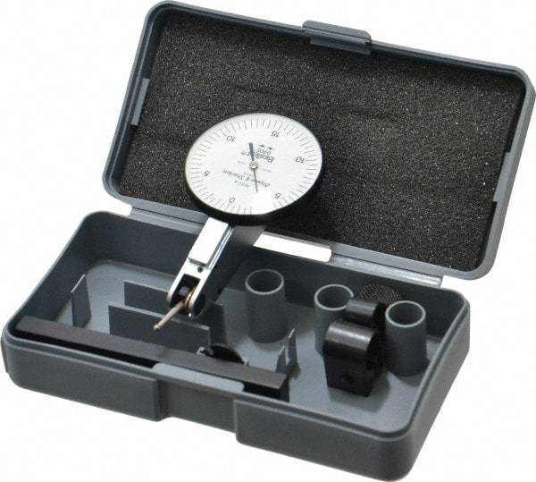 TESA Brown & Sharpe - 0.03 Inch Range, 0.0005 Inch Dial Graduation, Horizontal Dial Test Indicator - 1-1/2 Inch White Dial, 0-15-0 Dial Reading, Accurate to 0.0005 Inch - USA Tool & Supply