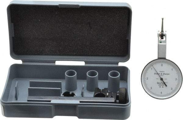 TESA Brown & Sharpe - 0.008 Inch Range, 0 Inch Dial Graduation, Horizontal Dial Test Indicator - 1-1/2 Inch White Dial, 0-4-0 Dial Reading, Accurate to 0.0001 Inch - USA Tool & Supply