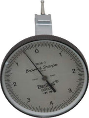 TESA Brown & Sharpe - 0.008 Inch Range, 0 Inch Dial Graduation, Vertical Dial Test Indicator - 1-1/2 Inch White Dial, 0-4-0 Dial Reading - USA Tool & Supply