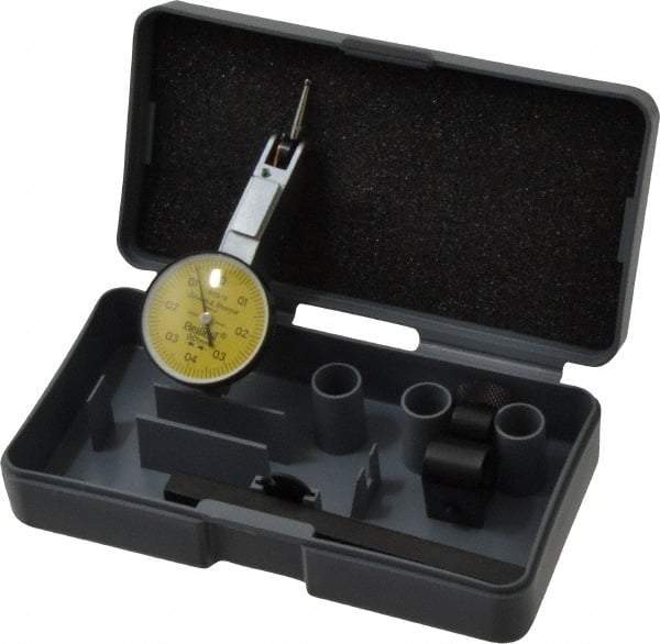 TESA Brown & Sharpe - 0.8 mm Range, 0.01 mm Dial Graduation, Horizontal Dial Test Indicator - 28 mm Yellow Dial, 0-0.4-0 Dial Reading, 0.01 mm - USA Tool & Supply