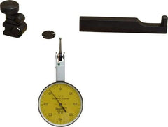 TESA Brown & Sharpe - 0.8 mm Range, 0.01 mm Dial Graduation, Horizontal Dial Test Indicator - 38 mm Yellow Dial, 0-0.4-0 Dial Reading, 0.01 mm - USA Tool & Supply
