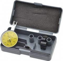 TESA Brown & Sharpe - 0.2 mm Range, 0.002 mm Dial Graduation, Horizontal Dial Test Indicator - 38 mm Yellow Dial, 0-100-0 Dial Reading, 0.002 mm - USA Tool & Supply