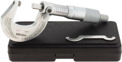 Mitutoyo - 0 to 1" Range, 0.0001" Graduation, Mechanical Outside Micrometer - Ratchet Stop Thimble, Accurate to 0.0001" - USA Tool & Supply