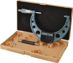 Mitutoyo - 100 to 125mm Range, 0.01mm Graduation, Mechanical Outside Micrometer - Ratchet Stop Thimble, Accurate to 0.0001" - USA Tool & Supply