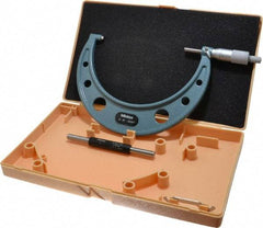 Mitutoyo - 5 to 6" Range, 0.0001" Graduation, Mechanical Outside Micrometer - Ratchet Stop Thimble, Accurate to 0.00015" - USA Tool & Supply