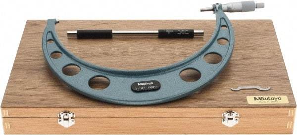 Mitutoyo - 9 to 10" Range, 0.0001" Graduation, Mechanical Outside Micrometer - Ratchet Stop Thimble, Accurate to 0.00025" - USA Tool & Supply