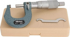 Mitutoyo - 0 to 1" Range, 0.0001" Graduation, Mechanical Outside Micrometer - Ratchet Stop Thimble, Accurate to 0.0001" - USA Tool & Supply