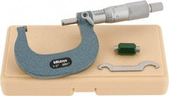 Mitutoyo - 1 to 2" Range, 0.0001" Graduation, Mechanical Outside Micrometer - Ratchet Stop Thimble, Accurate to 0.0001" - USA Tool & Supply