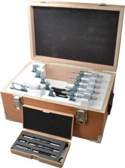 Mitutoyo - 0 to 150mm Range, 6 Piece Mechanical Outside Micrometer Set - 0.01mm Graduation, 2 (0 to 75), 3 (75 to 15)µ Accuracy, Ratchet (0 to 25mm), Ratchet Stop (25 to 150mm) Thimble, Carbide Tipped Face - USA Tool & Supply