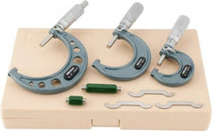 Mitutoyo - 0 to 3" Range, 3 Piece Mechanical Outside Micrometer Set - 0.0001" Graduation, 0.0001" Accuracy, Friction Thimble, Carbide Tipped Face - USA Tool & Supply